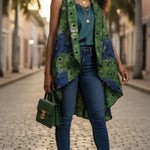 Ojowa Blue Green White Black African Print Ankara Shawl Vest for Women - Elegant African Fashion Wear DPSHGBWB70 by Dupsie's African Fashion