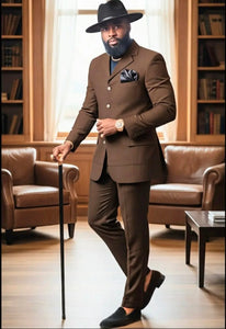 Olaaye Authentic Brown Aso Oke African Suit | 4-Button Blazer