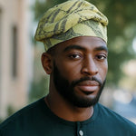 Olawale Light Green & Dark Green Aso Oke Kufi Hat – Brimless African clothing Yoruba fila by Dupsie’s African Fashion