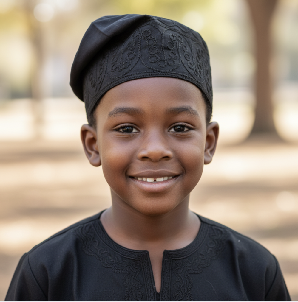 Omonla Adebo Black Embroidered Hat for Children