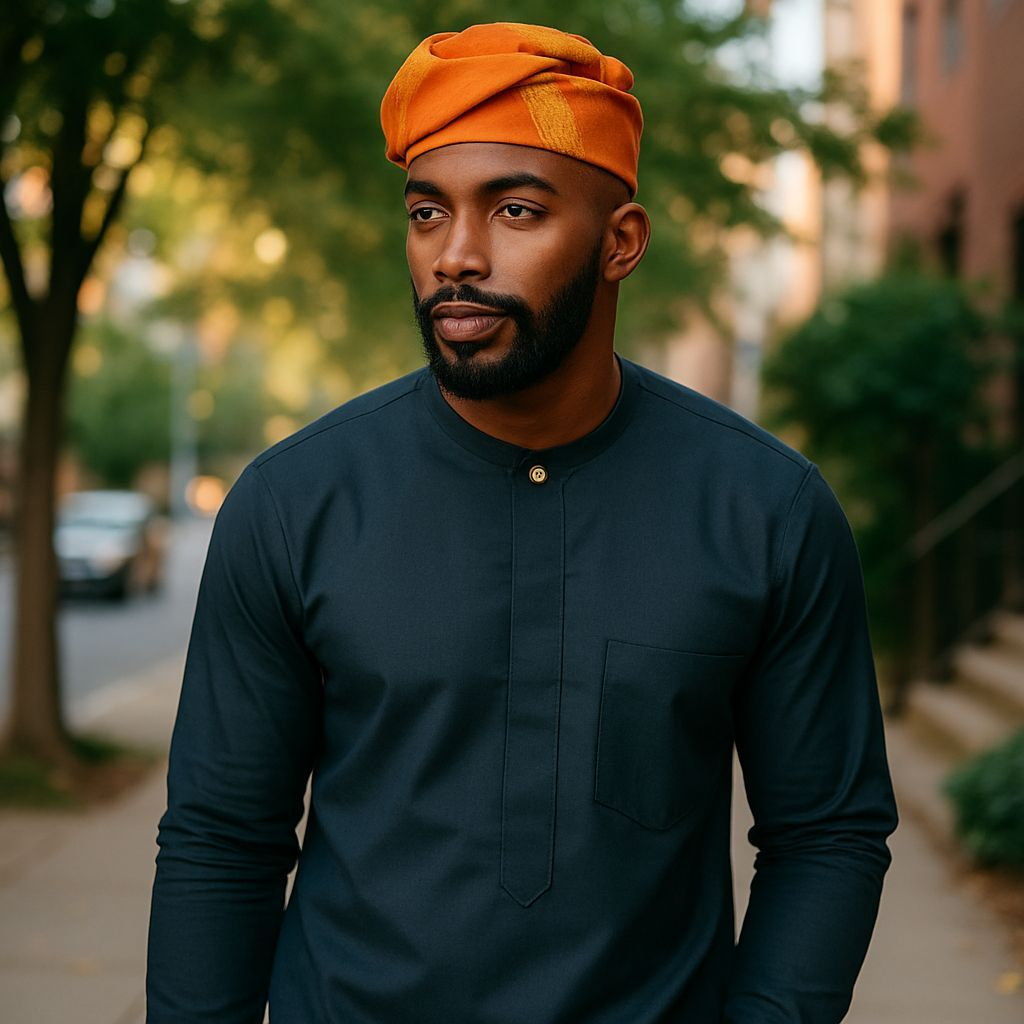 Orange Gold African Aso Oke cap hat kufi