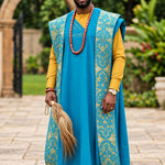 Oshorun blue Aso Oke embroidered Agbada set for men by Dupsie's African Fashion