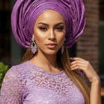 Panana lilac and silver Sego Autogele Nigerian pre-tied head wrap hat by Dupsie’s African Fashion, African clothing for women and African weddings