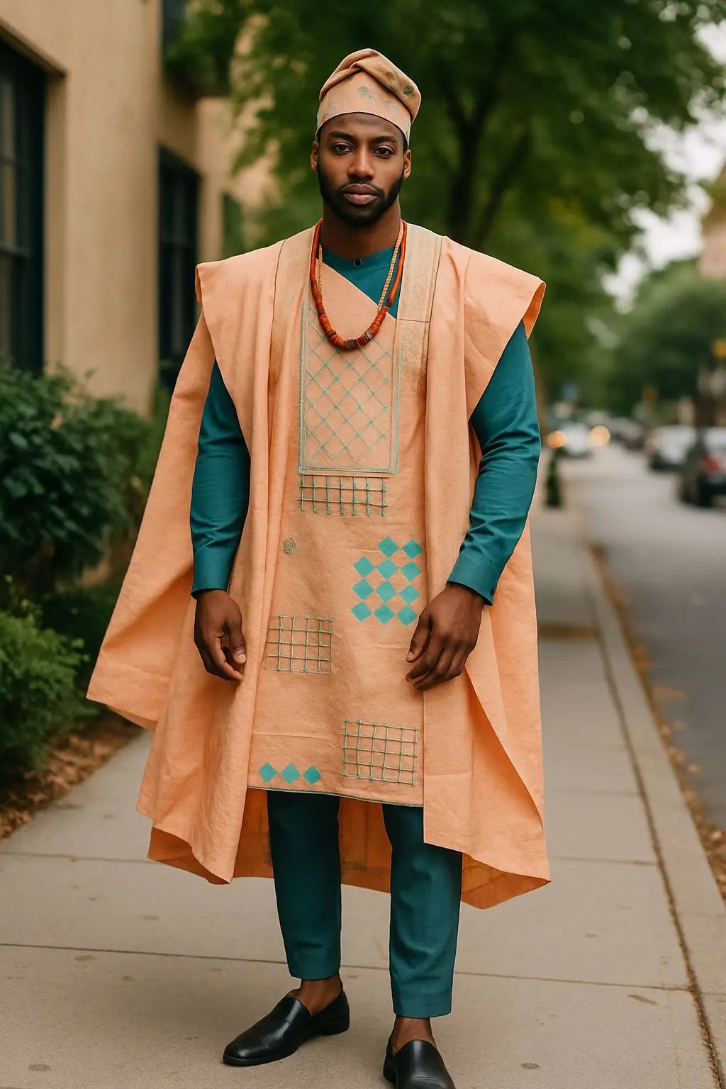 Peach and Teal Aso Oke Agbada Robe DPAAPT22| African Clothing by Dupsi ...