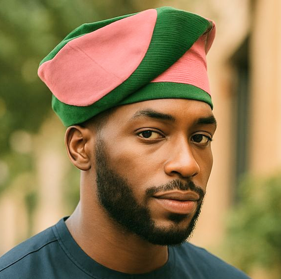 Dupsie's Omojowolo Pink and Green Aso Oke Kufi Cap Hat DPAHPG4