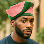 Dupsie's Omojowolo Pink and Green Aso Oke Kufi Cap Hat DPAHPG4
