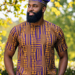 Purple and Gold Kente Dashiki showcasing African print style by Dupsie's African Fashion