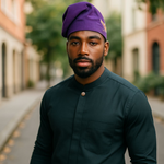 Dupsie's Bolude Brimless Purple and Gold Patterns African Aso Oke Kufi Fila Cap Men Hat DPAHPGP18