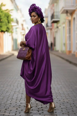 formal caftan dresses for women Saidah Purple Satin Abaya Dress velvet bow dress