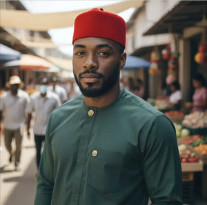 Red African Cap Igbo Ozo Chief Fez Wool Hat - Dupsie's – Dupsie's