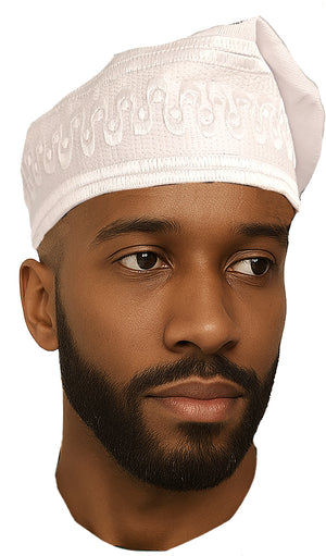 Dupsie's Alagobi All White Embroidered Aso Oke Kufi Fila Hat