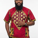 Almasi Red Gold & Black African Print Dashiki Shirt for Men | Dupsie’s DP3786SS by Dupsies