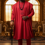 Red Agbada Robe Set with Black Embroidery by Dupsie's African Fashion