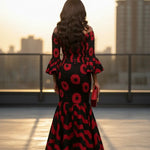 Red and black off-shoulder Ankara African print dress for women