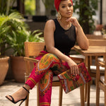 Red Dashiki-inspired African print pants for women with geometric pattern