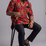 Solomon Red Igbo Isiagu Velvet Dashiki Shirt for Men | Dupsie's African Fashion DPISROBW45 by Dupsies