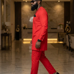 Emet Red African Senator Kaftan Dashiki Suit for Men – Long Sleeve Shirt & Pants DPASAR97 by Dupsie's African Clothing