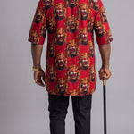 Solomon Red Igbo Isiagu Velvet Dashiki Shirt for Men | Dupsie's African Fashion DPISROBW45 by Dupsies