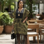 Close-up of the geometric pattern on the Rekia African print dress.