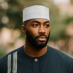 All White Aso Oke African hat dupsies