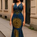 Royal Blue Gold kitenge African print dress dupsies