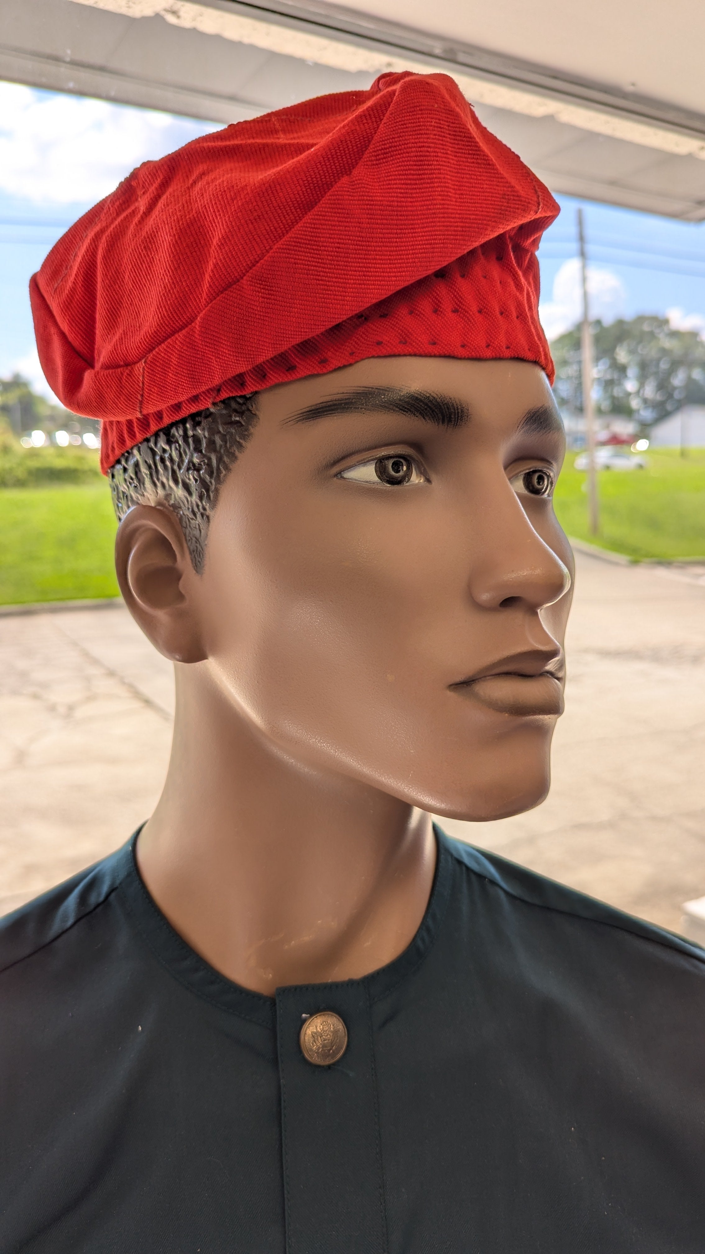 Red African Aso Oke hat dupsies