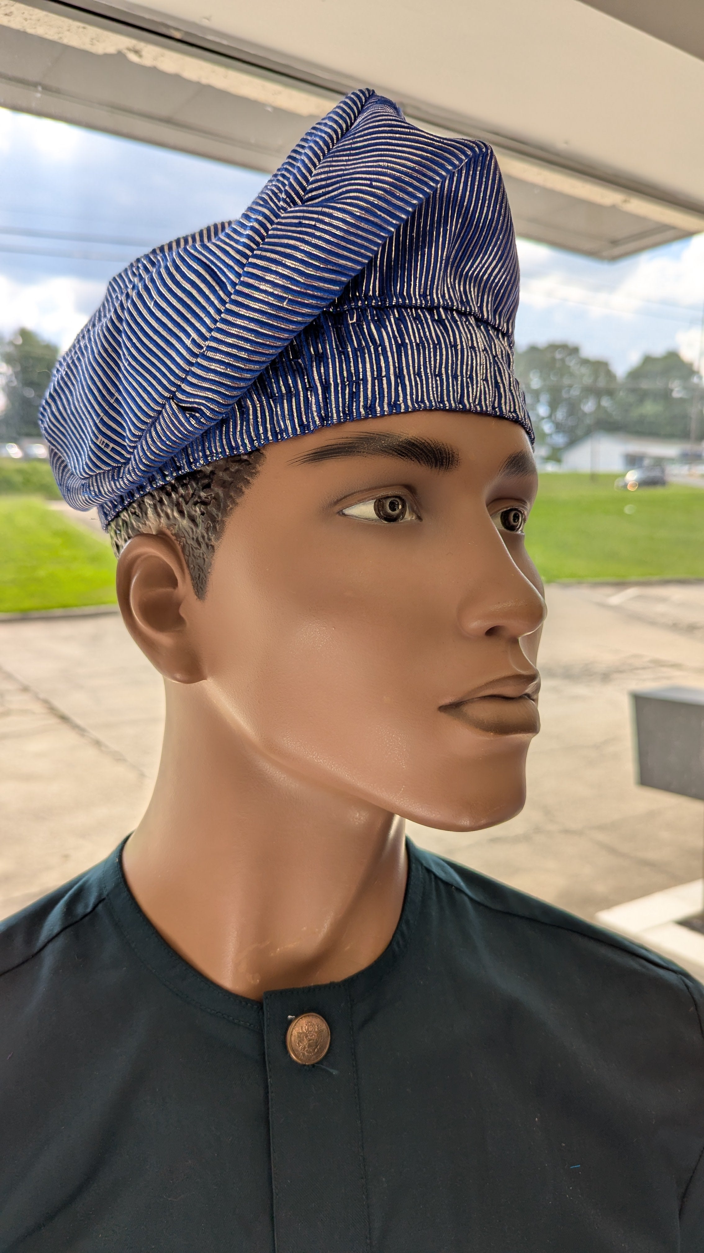 Yoruba Royal-Blue Aso Oke hat African clothing accessory by Dupsie’s