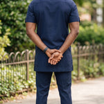 Men’s Navy Blue & Gold African Senator Kaftan Dashiki Set – Endubis | Dupsie’s African Fashion DPASBGTSS by Dupsie's African Clothing