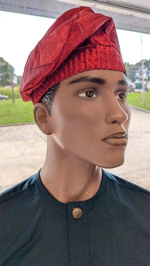 Dupsie's Royal Adekunle Red Brimless Aso Oke Kufi Cap Fila African