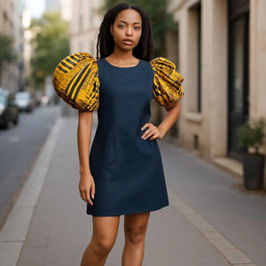 Dupsie's Nyame Nti Kente Black and Gold African Print A-Line Dress Medium(10) Dupsie's Nyame Nti Kente Black and Gold African Print A-Line Dress Medium(10)