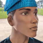Elegant Brimless Turquoise Aso Oke Yoruba Fila – Handcrafted African clothing accessory by Dupsie’s African Fashion"  