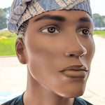Blue White Aso Oke African hat cap kufi dupsies