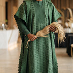 Imoh Green Embroidered African Lace Agbada Robe for Men DPAGBGL39