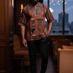 Masake Brown Bogolanfini Mud Cloth Dashiki Shirt for Men | African Fashion DPMCBBW31