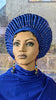 Royal Blue African Aso Oke head tie Autogele Crown Head tie head wrap-DPARBCH3