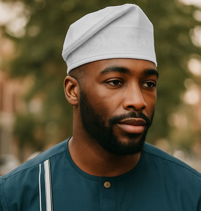 Dupsie's Alagobi All White Embroidered Aso Oke Kufi Fila Hat DPHAAW29