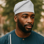 Dupsie's Alagobi All White Embroidered Aso Oke Kufi Fila Hat DPHAAW29