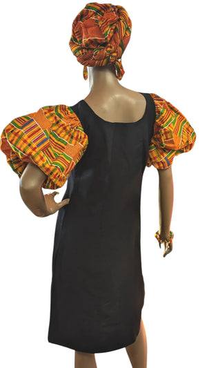 Dupsie's Adinkrahene Black Bodice with Kente African Print Puffy Short Large(14) Dupsie's Adinkrahene Black Bodice with Kente African Print Puffy Short Large(14)