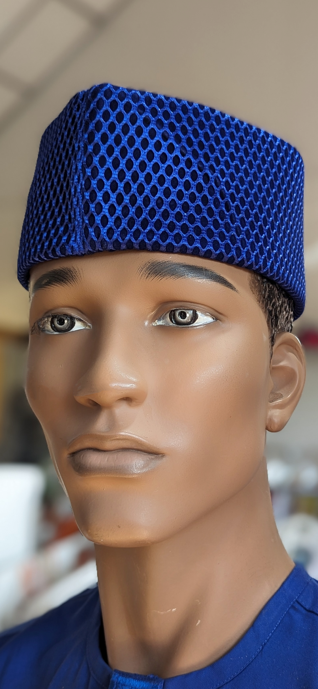 Allam Navy-Blue African Velvet Senator Hat Kufi Cap-DPHSNVH2
