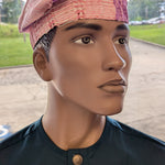  Side profile of AdeFolarin Purple African Aso Oke brimless kufi hat with pink woven patterns – Yoruba fila hat from Dupsie’s African Fashion 