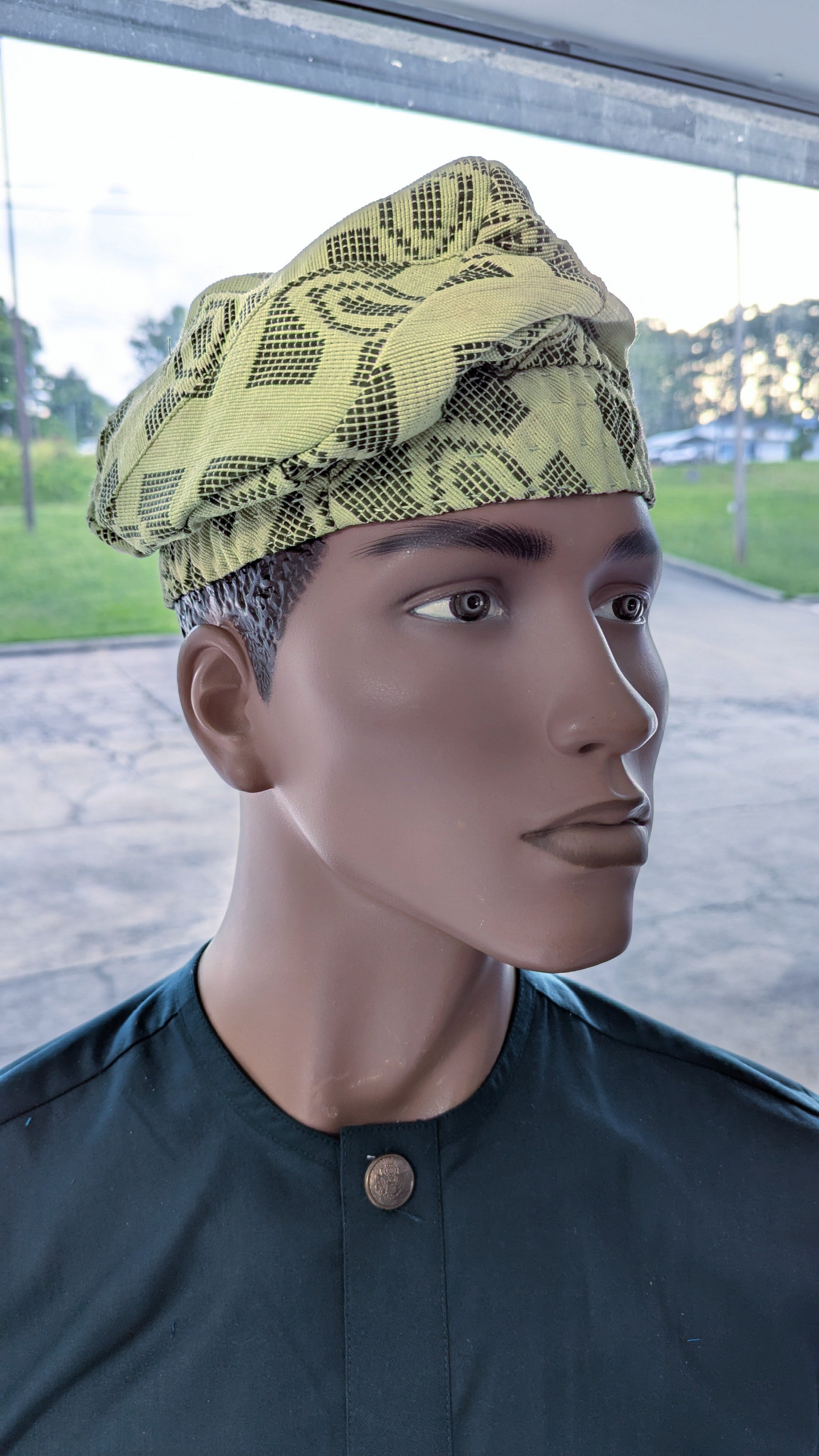 Dupsie’s African Fashion handwoven green Aso Oke brimless kufi – African clothing heritage