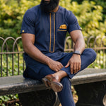 Men’s Navy Blue & Gold African Senator Kaftan Dashiki Set – Endubis | Dupsie’s African Fashion DPASBGTSS by Dupsie's African Clothing