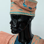 Traditional handwoven peach and teal Aso Oke kufi hat – African fashion clothing accessory