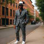 Dupsie's Wabena Black White Kente African Print Slim-fit Suit DPB0795SP