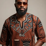 Masake Brown Bogolanfini Mud Cloth Dashiki Shirt for Men | African Fashion DPMCBBW31