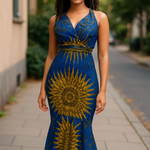 Stretch dress African print blue Gold Ankara Dupsies