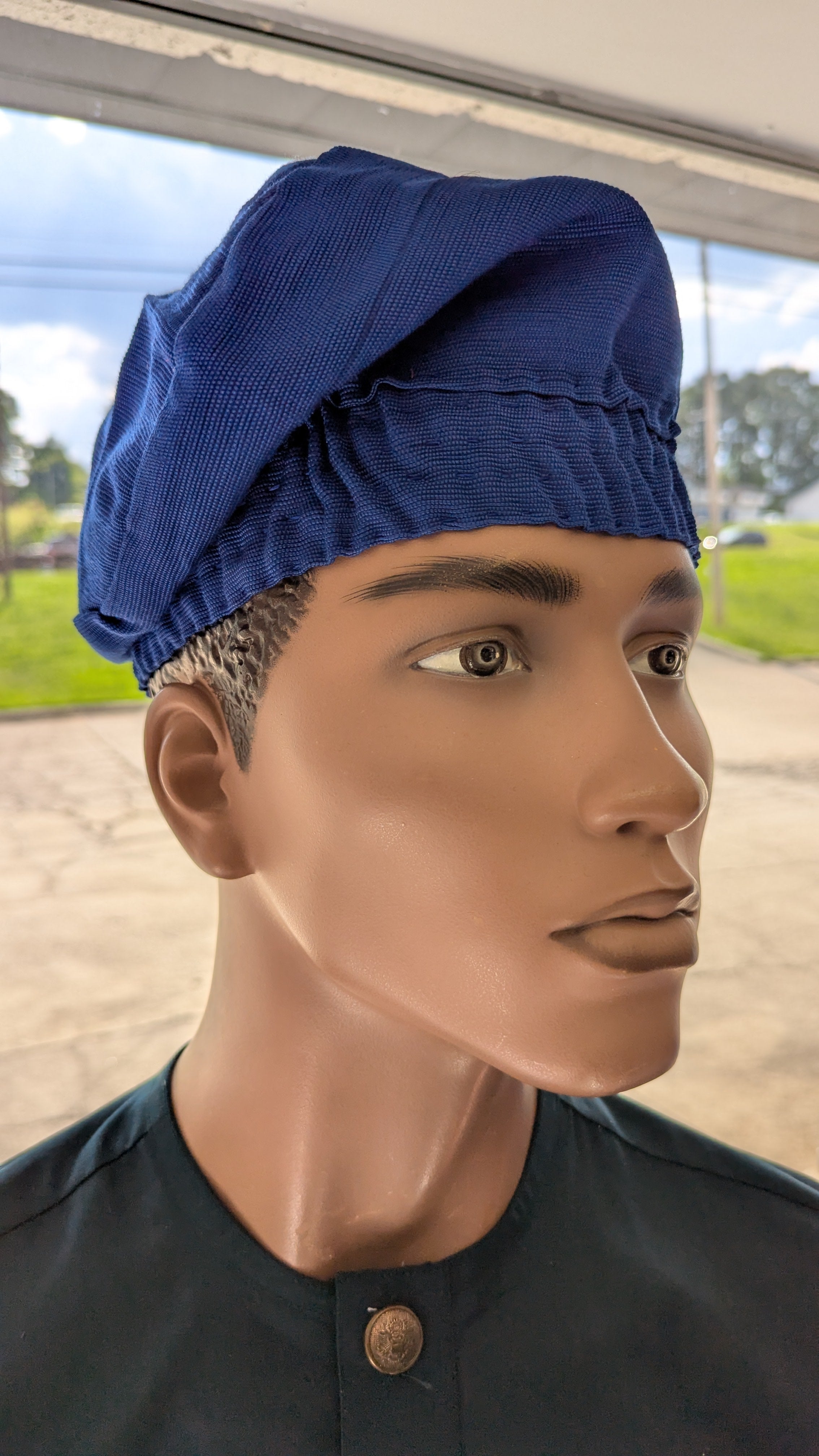 Handwoven African Aso Oke kufi hat – Royal Blue African fashion headwear for Yoruba traditional style