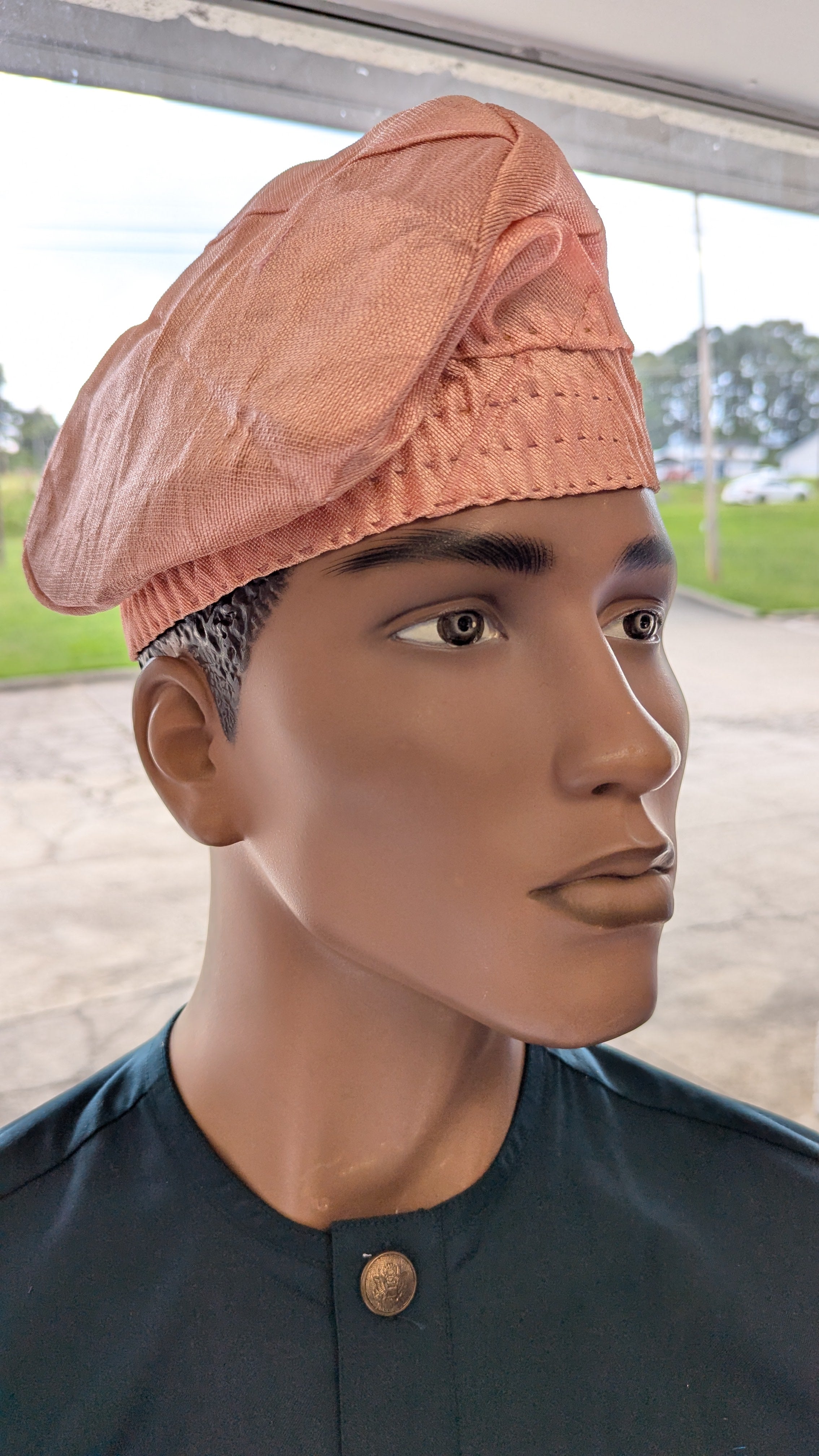 Yoruba-Fila-Peach-Aso-Oke-African-Fashion-Kufi-by-Dupsies