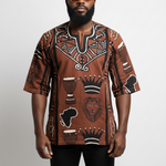Masake Brown Bogolanfini Mud Cloth Dashiki Shirt for Men | African Fashion DPMCBBW31 by Dupsies