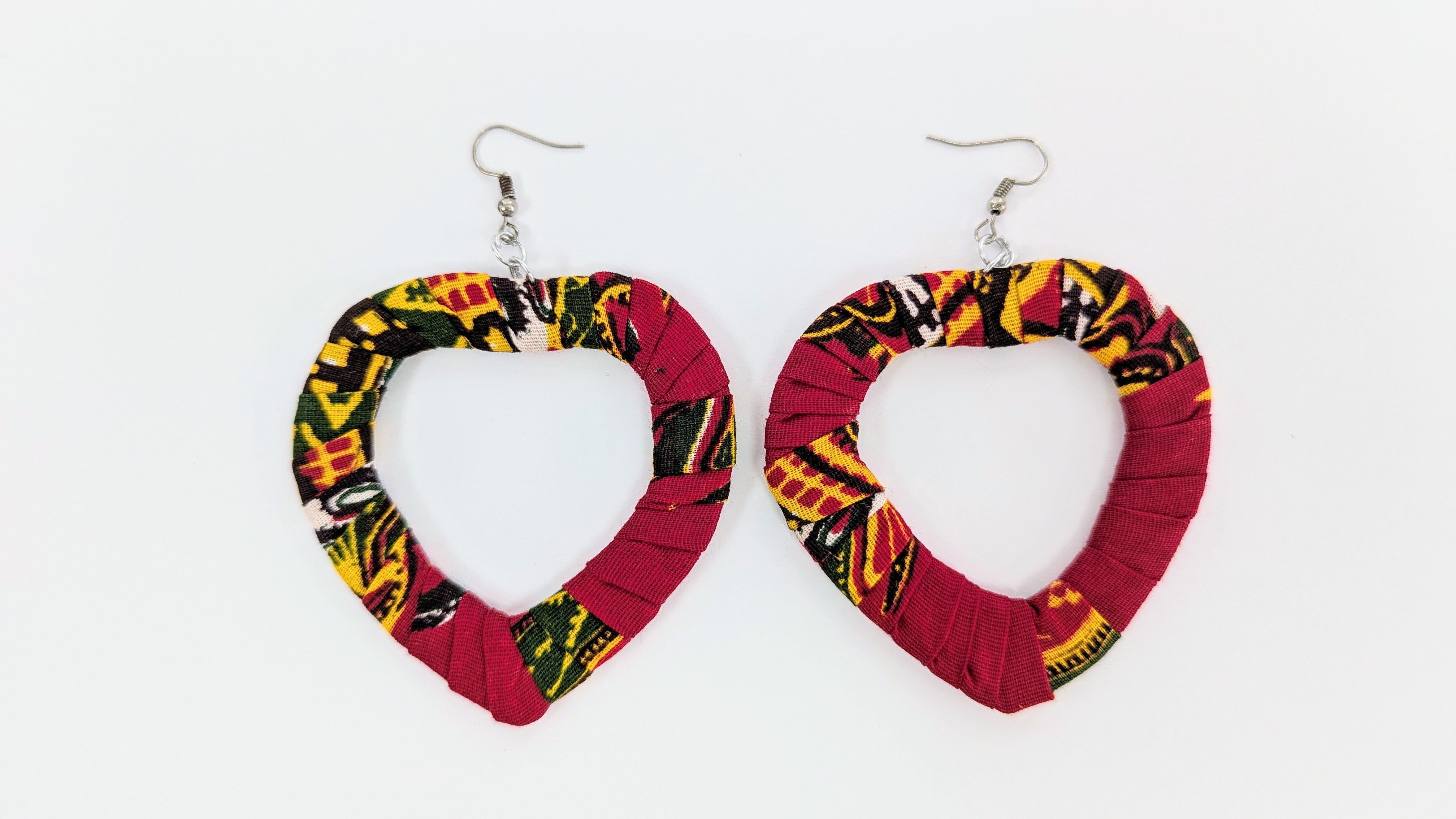 Red African print heart shaped earrings dupsies